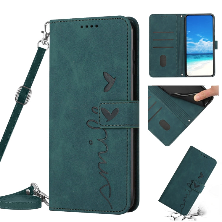 For Realme 9 Pro+ Skin Feel Heart Pattern Leather Phone Case with Lanyard