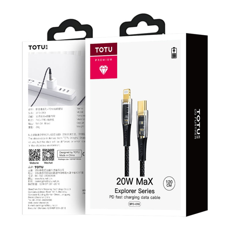 TOTU BPD-010 Exploer Series USB-C / Type-C to 8 Pin PD Fast Charging Data Cable,lengthï¼š1.2m(Black)