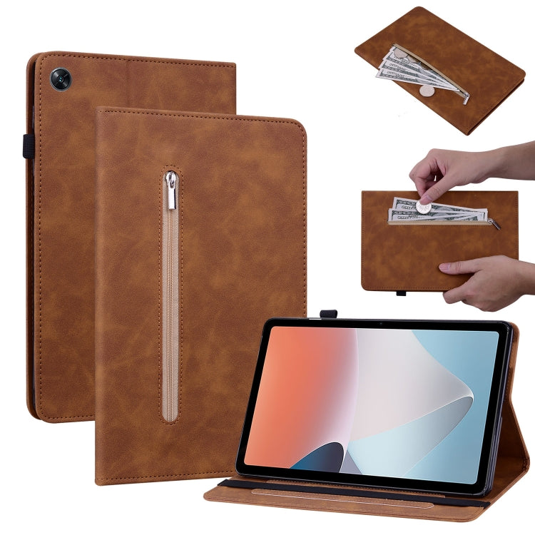 For OPPO Pad Air Skin Feel Solid Color Zipper Leather Tablet Case