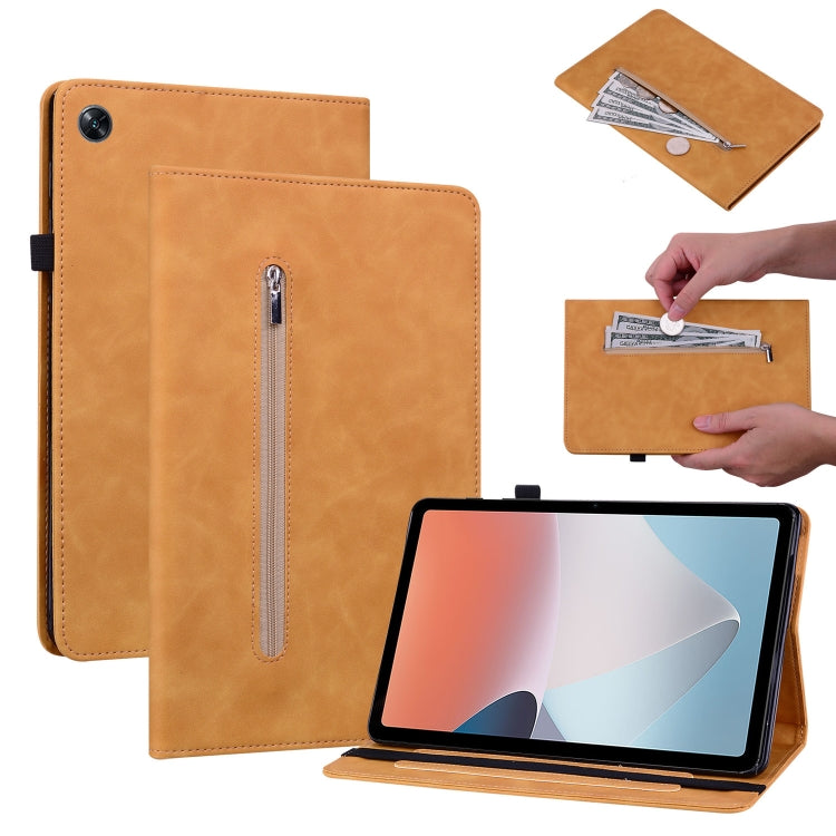 For OPPO Pad Air Skin Feel Solid Color Zipper Leather Tablet Case