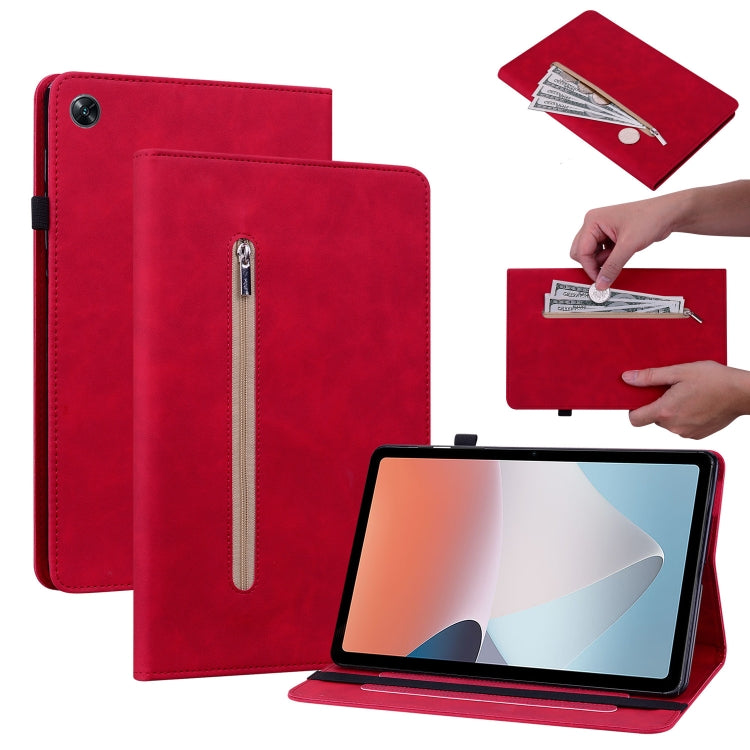 For OPPO Pad Air Skin Feel Solid Color Zipper Leather Tablet Case