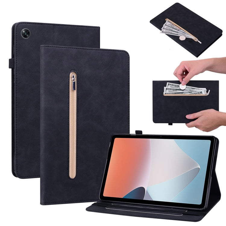 For OPPO Pad Air Skin Feel Solid Color Zipper Leather Tablet Case