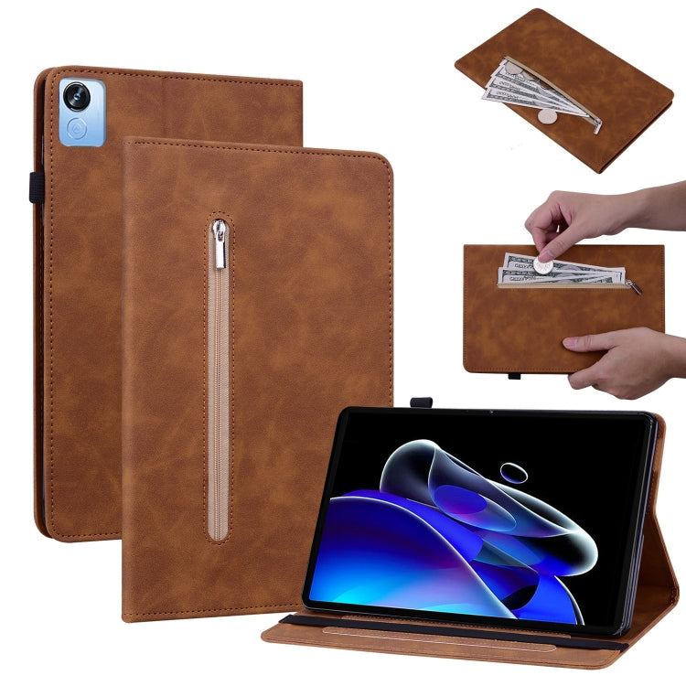 For Realme Pad X Skin Feel Solid Color Zipper Leather Tablet Case