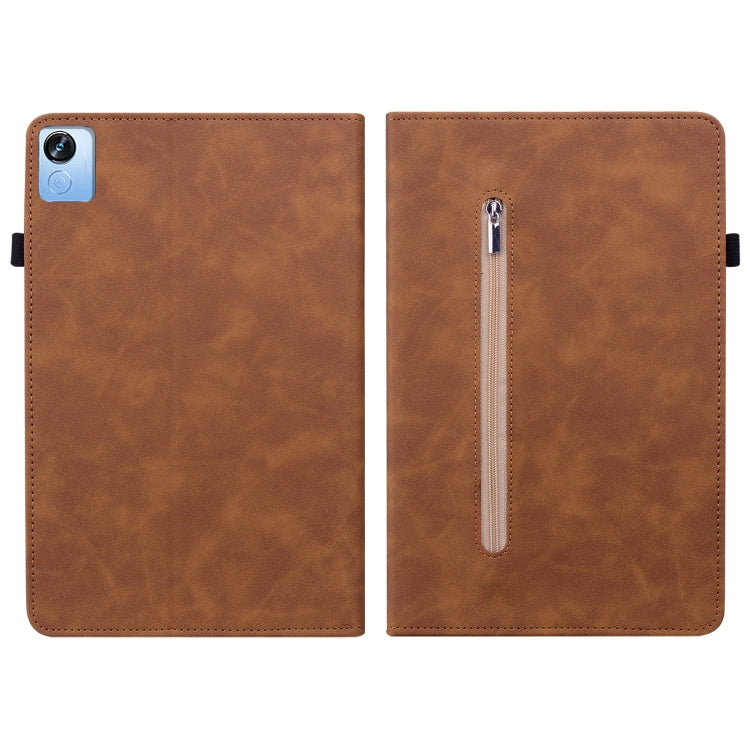 For Realme Pad X Skin Feel Solid Color Zipper Leather Tablet Case
