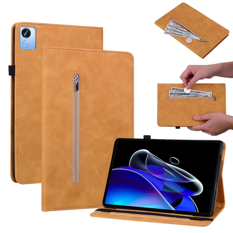 For Realme Pad X Skin Feel Solid Color Zipper Leather Tablet Case