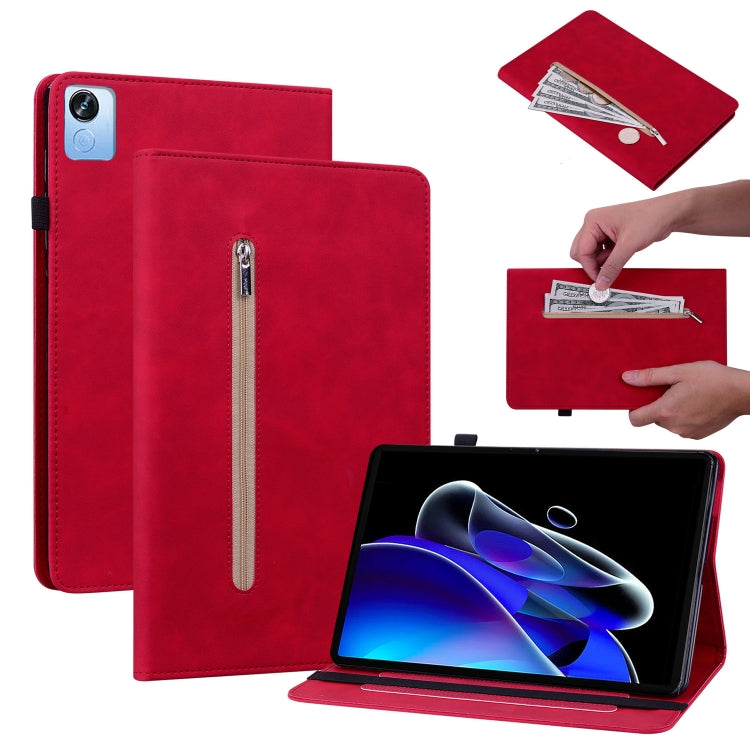For Realme Pad X Skin Feel Solid Color Zipper Leather Tablet Case