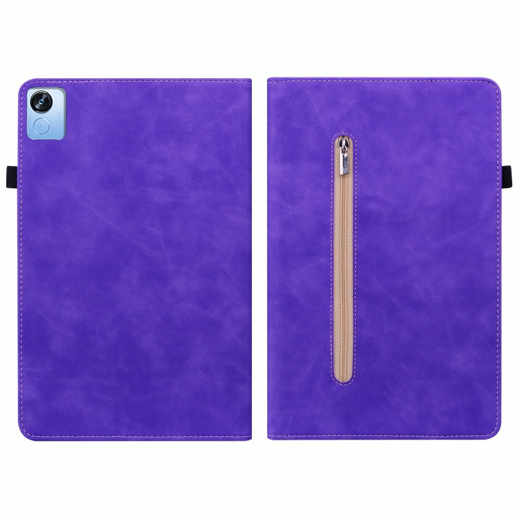 For Realme Pad X Skin Feel Solid Color Zipper Leather Tablet Case
