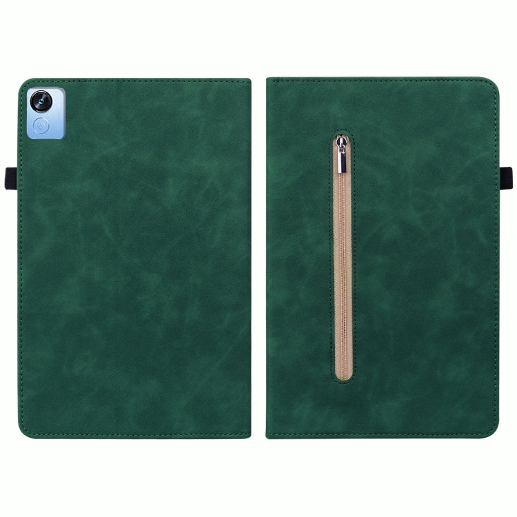 For Realme Pad X Skin Feel Solid Color Zipper Leather Tablet Case
