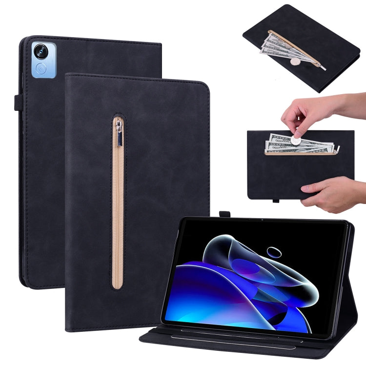 For Realme Pad X Skin Feel Solid Color Zipper Leather Tablet Case