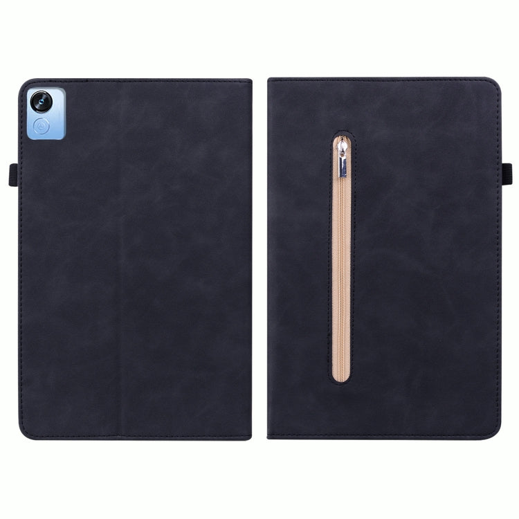 For Realme Pad X Skin Feel Solid Color Zipper Leather Tablet Case
