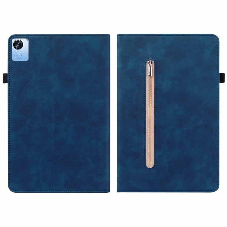 For Realme Pad X Skin Feel Solid Color Zipper Leather Tablet Case