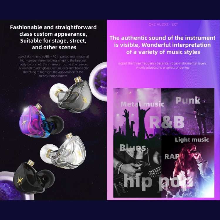 QKZ ZXT Sports In-ear Wired Control Plug HIFI Stereo Stage Monitor Earphone, Style:Standard Version