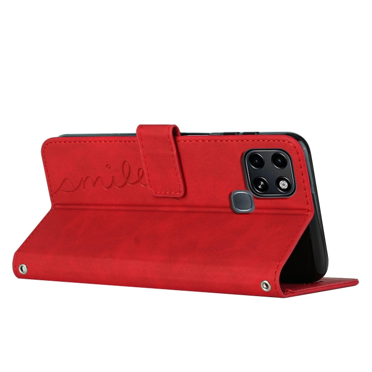 For Infinix Smart 6 Skin Feel Heart Pattern Leather Phone Case With Lanyard