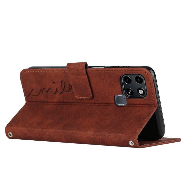 For Infinix Smart 6 Skin Feel Heart Pattern Leather Phone Case With Lanyard
