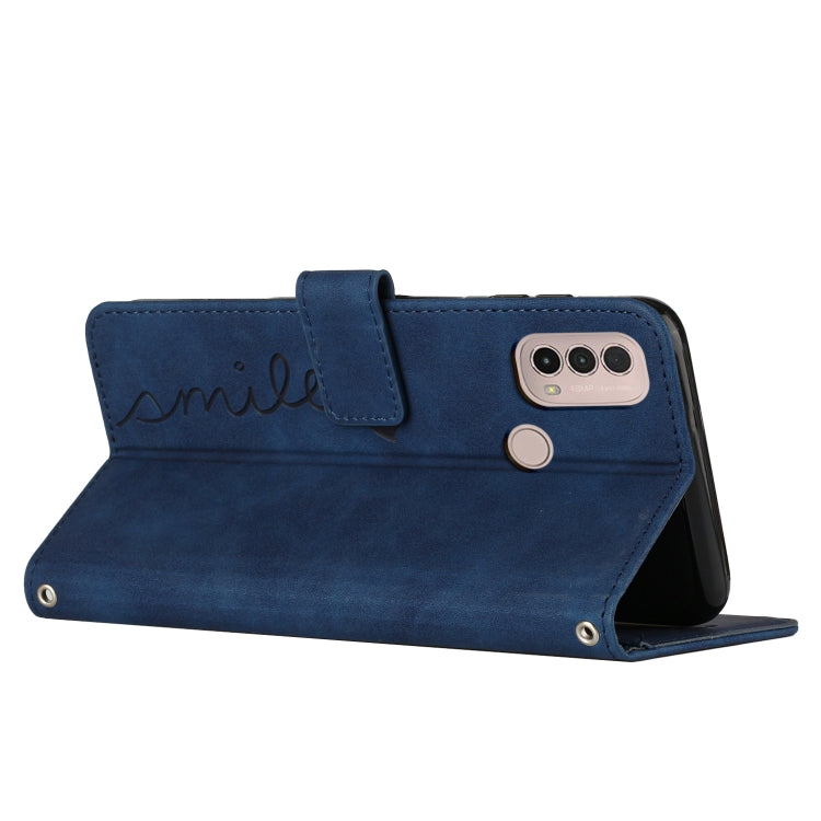 For Motorola Moto E20/E30/E40 Skin Feel Heart Pattern Leather Phone Case With Lanyard