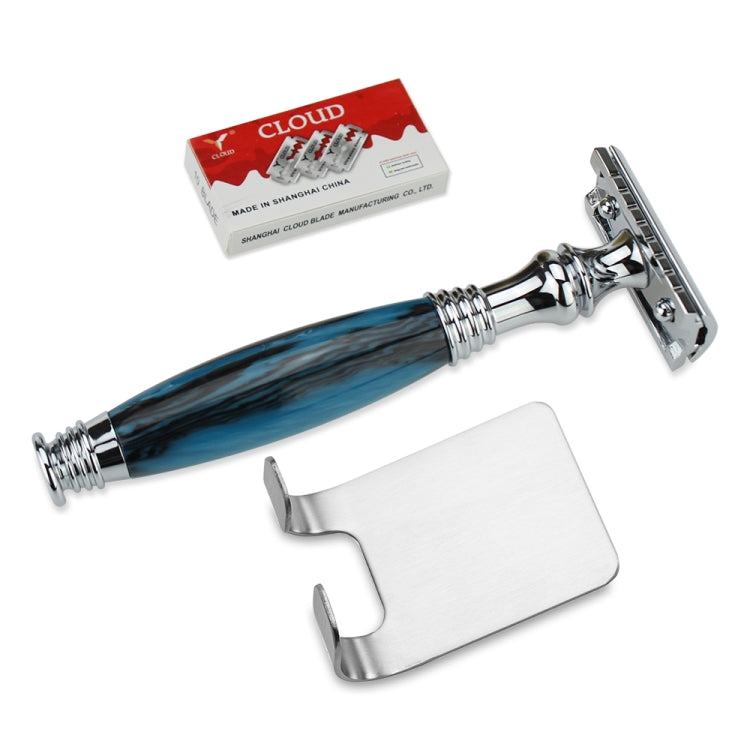 AS-5 Men Shaving Kit Double Edge Safety Razor Stand Blade Set(Black Blue Resin)