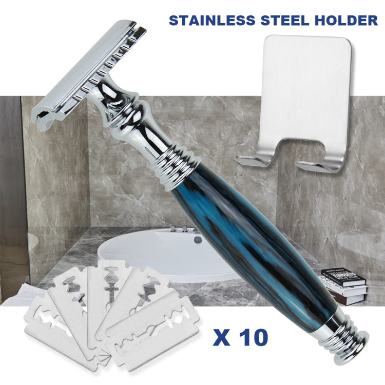 AS-5 Men Shaving Kit Double Edge Safety Razor Stand Blade Set(Black Blue Resin)