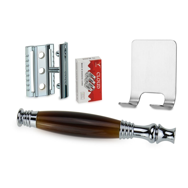 AS-6 Men Imitation Agate Shaving Kit Double Edge Safety Razor Stand Blade Set