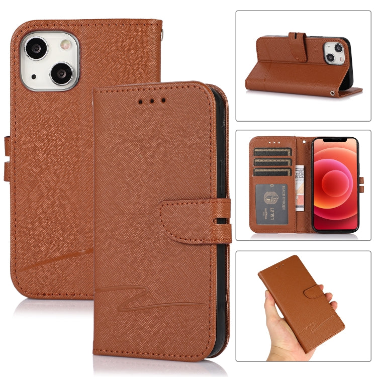 For iPhone 13 mini Cross Texture Horizontal Flip Leather Phone Case