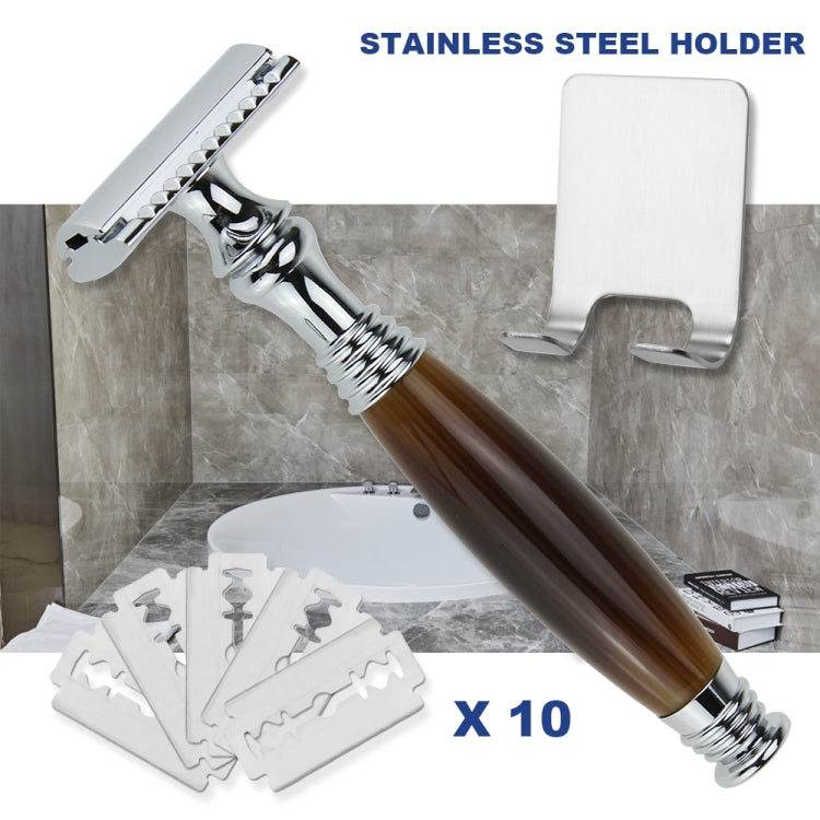 AS-6 Men Imitation Agate Shaving Kit Double Edge Safety Razor Stand Blade Set