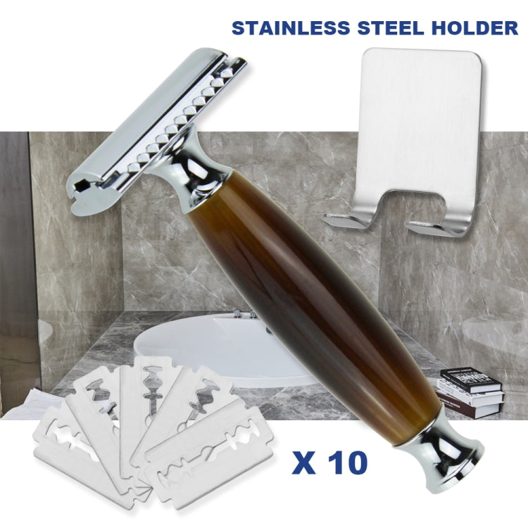 AS-10 Men Shaving Kit Double Edge Safety Razor Stand Blade Set(Short Agate)