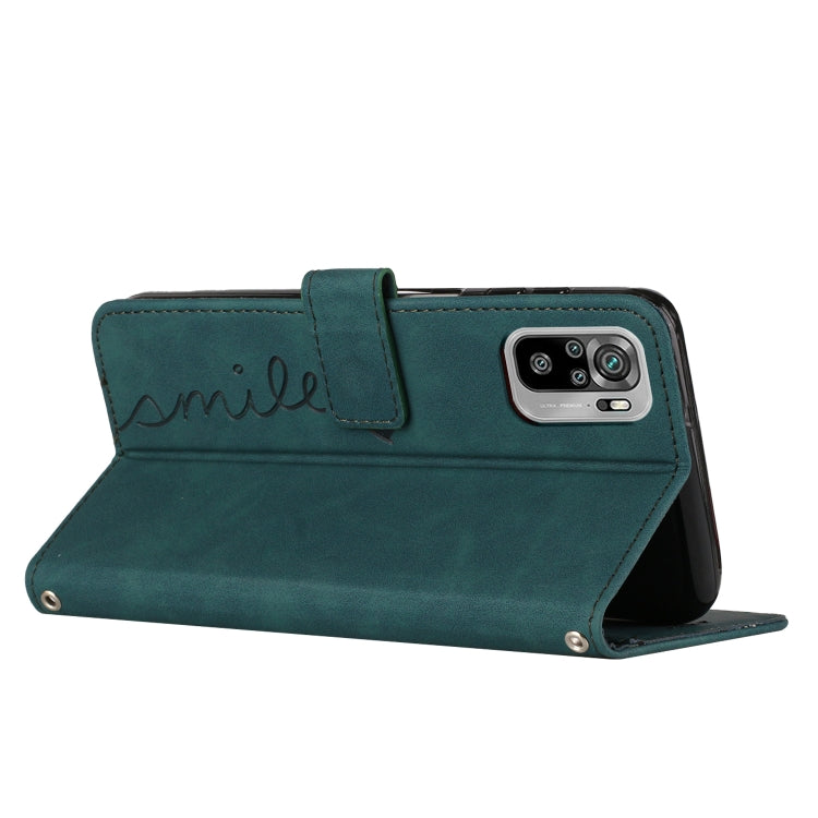 For Xiaomi Redmi Note 10 4G / Note 10S Skin Feel Heart Pattern Leather Phone Case with Lanyard