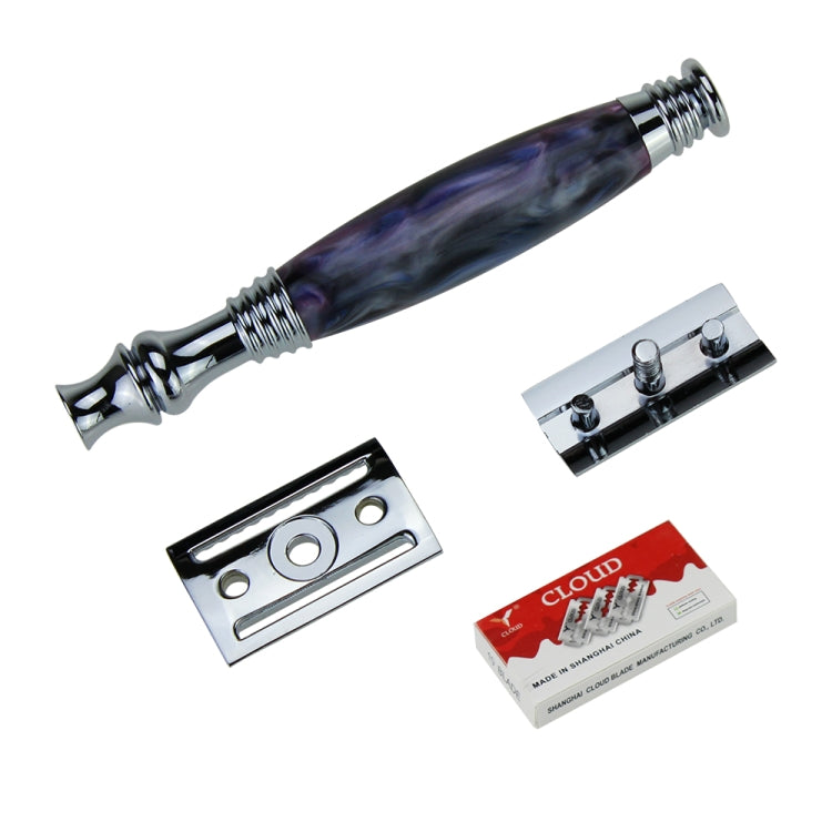 AS-11 Men Shaving Kit Double Edge Safety Razor Stand Blade Set(Purple Grey Resin)