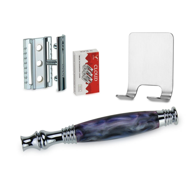 AS-11 Men Shaving Kit Double Edge Safety Razor Stand Blade Set(Purple Grey Resin)