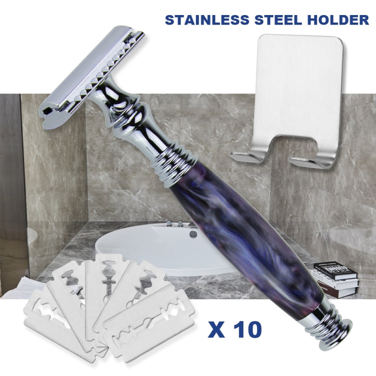 AS-11 Men Shaving Kit Double Edge Safety Razor Stand Blade Set(Purple Grey Resin)