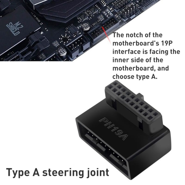 10 PCS 3.0 19P 20P 90 Degree Motherboard Male To Female Extension Adapter, Model: PH19A