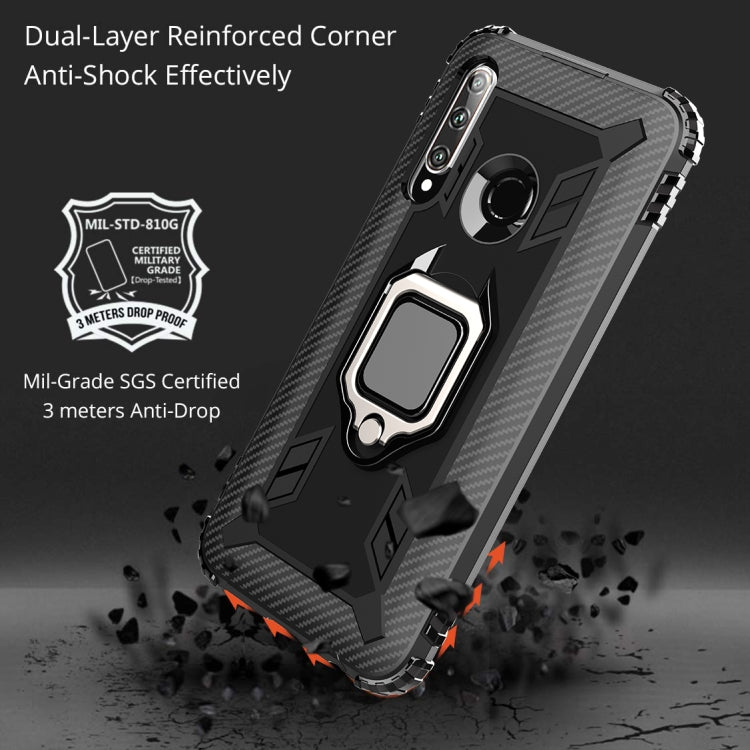 For Huawei nova 4 Lite Carbon Fiber Protective Case with 360 Degree Rotating Ring Holder