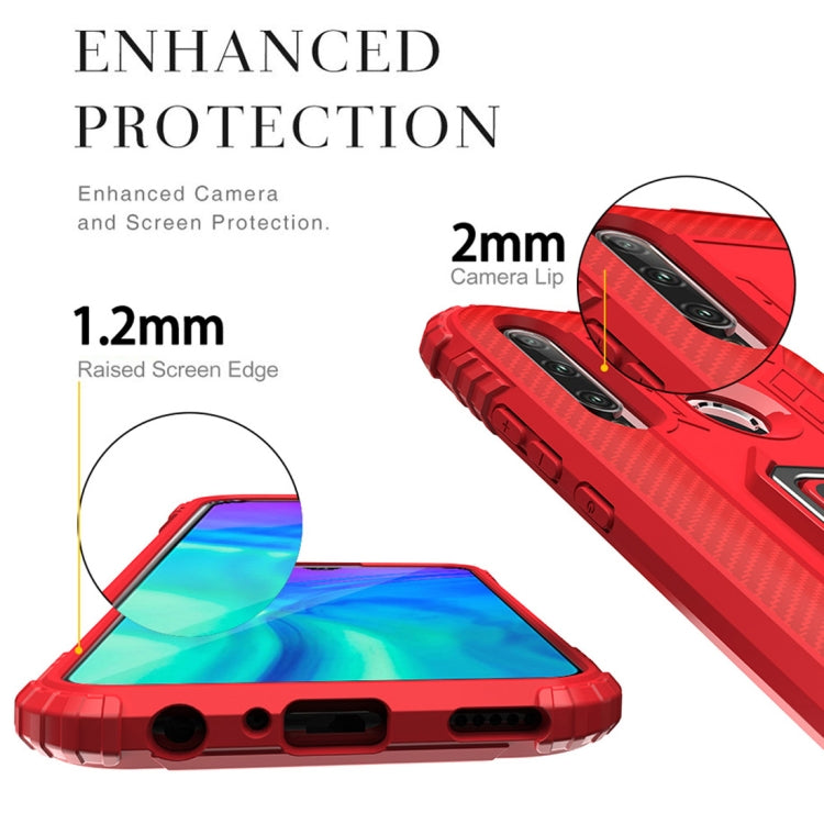 For Huawei P Smart+ 2019 Carbon Fiber Protective Case with 360 Degree Rotating Ring Holder