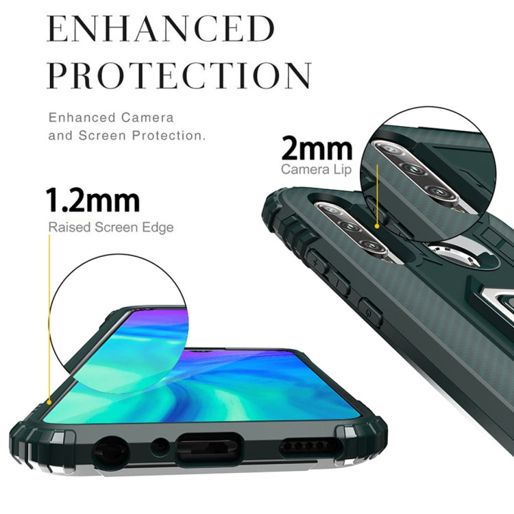 For Huawei P Smart+ 2019 Carbon Fiber Protective Case with 360 Degree Rotating Ring Holder