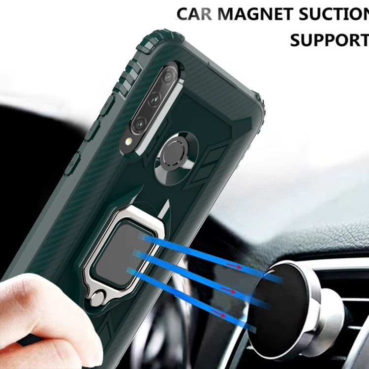 For Huawei P Smart+ 2019 Carbon Fiber Protective Case with 360 Degree Rotating Ring Holder