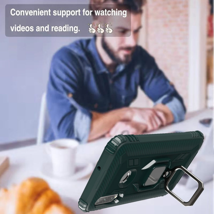 For Huawei P Smart+ 2019 Carbon Fiber Protective Case with 360 Degree Rotating Ring Holder