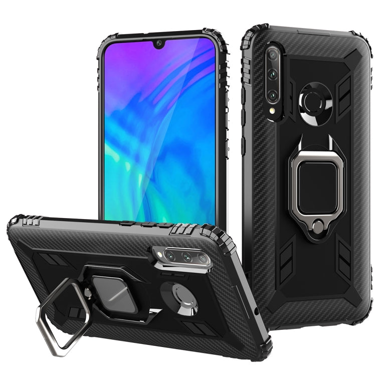 For Huawei P Smart+ 2019 Carbon Fiber Protective Case with 360 Degree Rotating Ring Holder