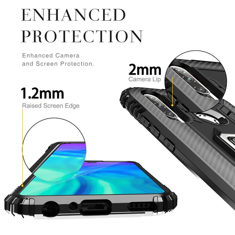 For Huawei P Smart+ 2019 Carbon Fiber Protective Case with 360 Degree Rotating Ring Holder