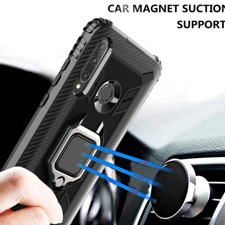 For Huawei P Smart+ 2019 Carbon Fiber Protective Case with 360 Degree Rotating Ring Holder