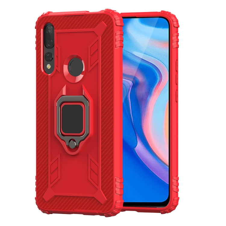 For Huawei Enjoy 10 Plus Carbon Fiber Protective Case with 360 Degree Rotating Ring Holder