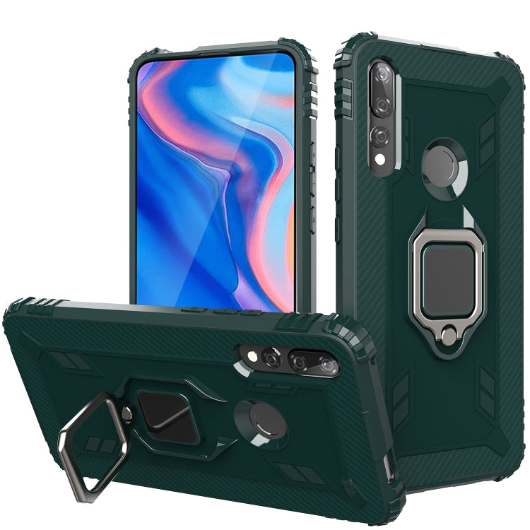 For Huawei Enjoy 10 Plus Carbon Fiber Protective Case with 360 Degree Rotating Ring Holder