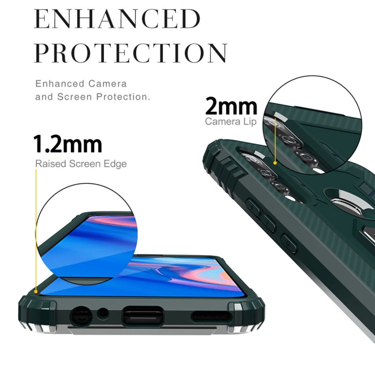 For Huawei Enjoy 10 Plus Carbon Fiber Protective Case with 360 Degree Rotating Ring Holder