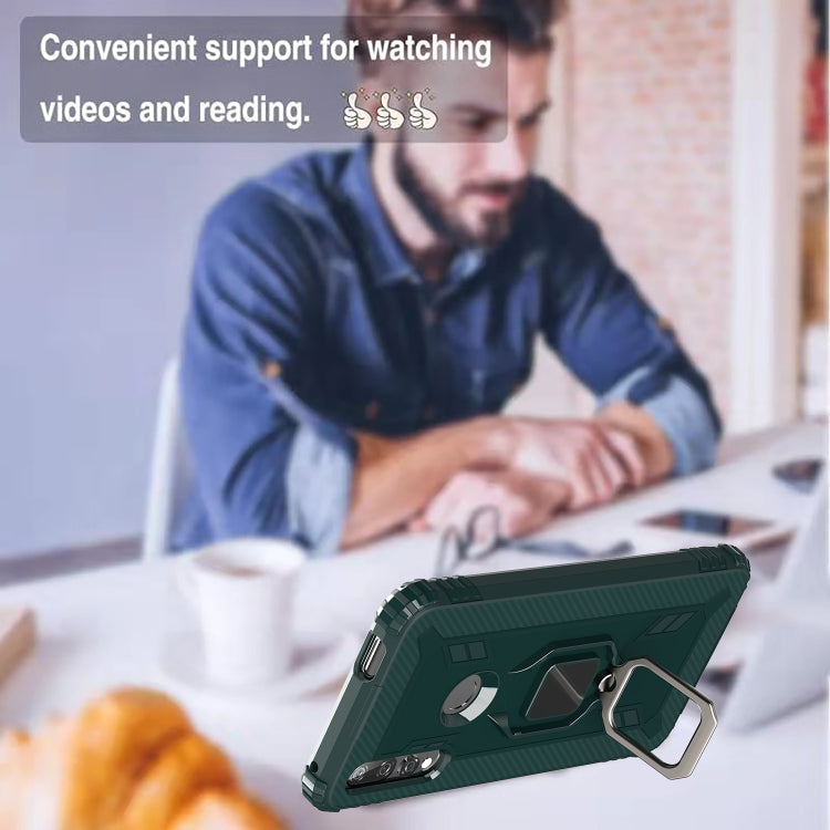 For Huawei Enjoy 10 Plus Carbon Fiber Protective Case with 360 Degree Rotating Ring Holder