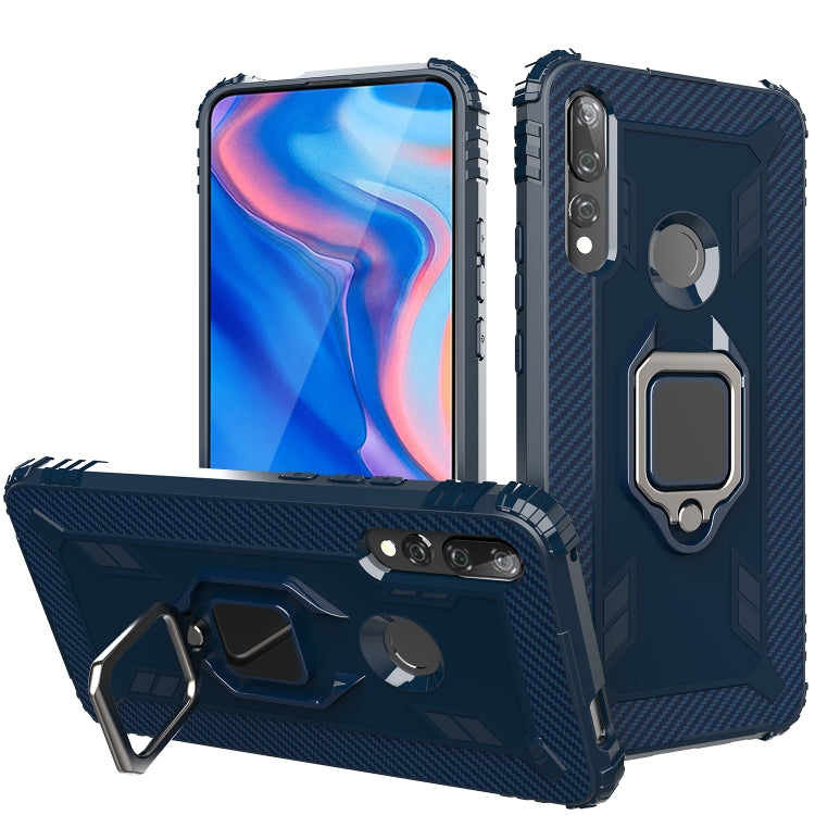 For Huawei Enjoy 10 Plus Carbon Fiber Protective Case with 360 Degree Rotating Ring Holder