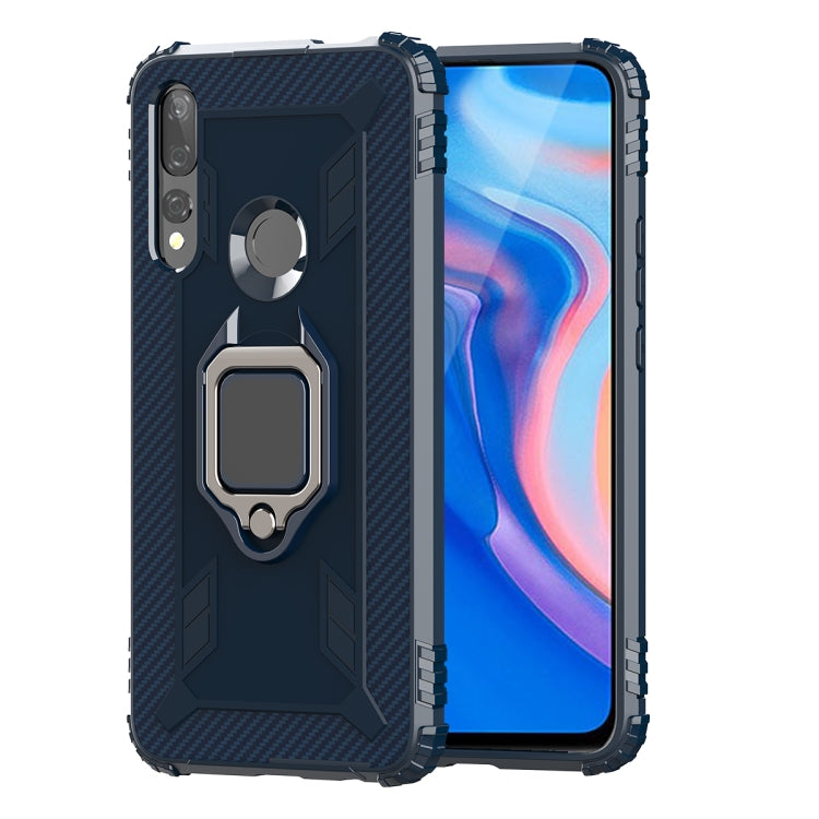 For Huawei Enjoy 10 Plus Carbon Fiber Protective Case with 360 Degree Rotating Ring Holder