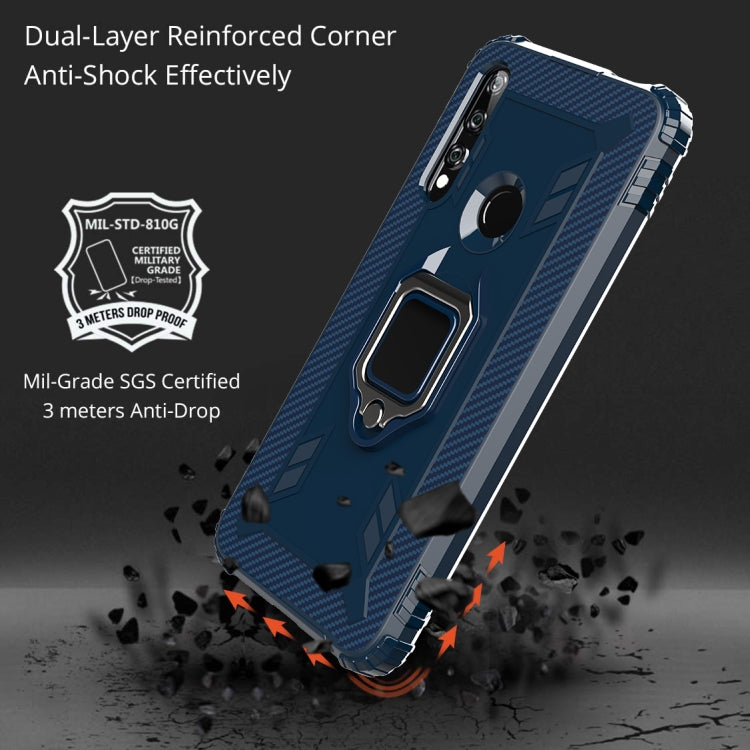 For Huawei Enjoy 10 Plus Carbon Fiber Protective Case with 360 Degree Rotating Ring Holder