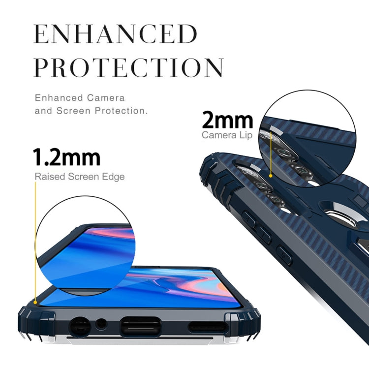 For Huawei Enjoy 10 Plus Carbon Fiber Protective Case with 360 Degree Rotating Ring Holder