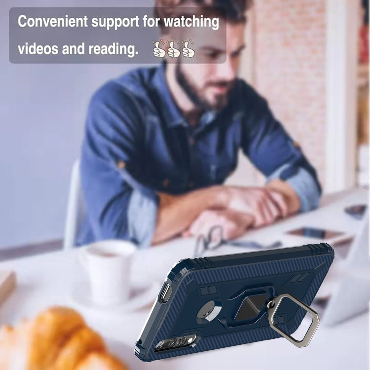 For Huawei Enjoy 10 Plus Carbon Fiber Protective Case with 360 Degree Rotating Ring Holder