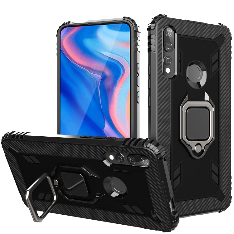 For Huawei Enjoy 10 Plus Carbon Fiber Protective Case with 360 Degree Rotating Ring Holder