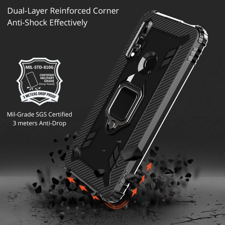 For Huawei Enjoy 10 Plus Carbon Fiber Protective Case with 360 Degree Rotating Ring Holder