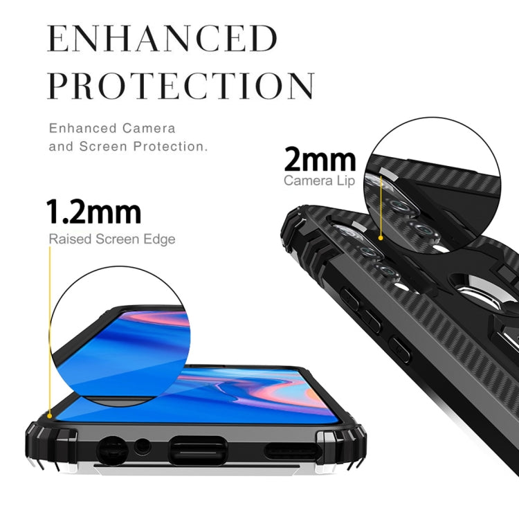 For Huawei Enjoy 10 Plus Carbon Fiber Protective Case with 360 Degree Rotating Ring Holder